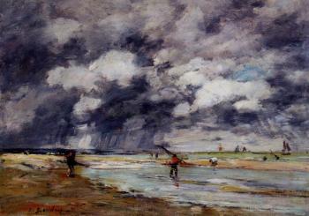 尤金 佈丹 Shore at Low Tide, Rainy Weather, near Trouville 尤金 佈丹 Shore at Low Tide, Rainy Weather, near Trouville